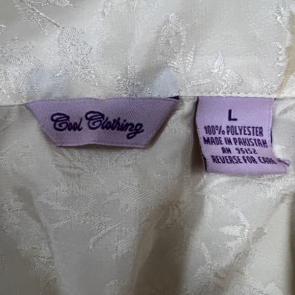 Cool Clothing Pajama Set Large Short Sleeve Shirt Pants Cream satin - Picture 6 of 6